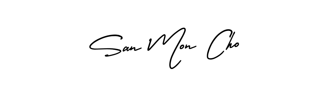 Also You can easily find your signature by using the search form. We will create San Mon Cho name handwritten signature images for you free of cost using AmerikaSignatureDemo-Regular sign style. San Mon Cho signature style 3 images and pictures png