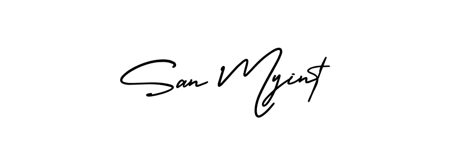 How to make San Myint name signature. Use AmerikaSignatureDemo-Regular style for creating short signs online. This is the latest handwritten sign. San Myint signature style 3 images and pictures png