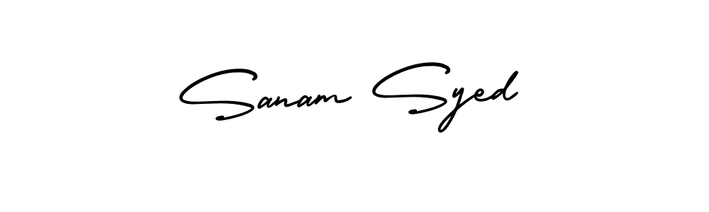 You should practise on your own different ways (AmerikaSignatureDemo-Regular) to write your name (Sanam Syed) in signature. don't let someone else do it for you. Sanam Syed signature style 3 images and pictures png