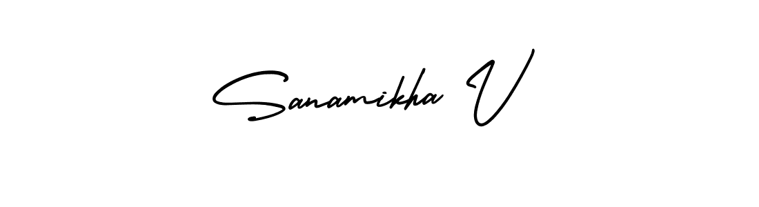 if you are searching for the best signature style for your name Sanamikha V. so please give up your signature search. here we have designed multiple signature styles  using AmerikaSignatureDemo-Regular. Sanamikha V signature style 3 images and pictures png