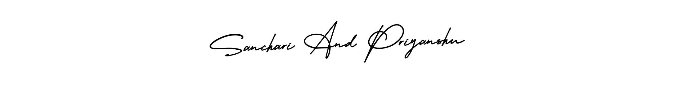 How to make Sanchari And Priyanshu name signature. Use AmerikaSignatureDemo-Regular style for creating short signs online. This is the latest handwritten sign. Sanchari And Priyanshu signature style 3 images and pictures png