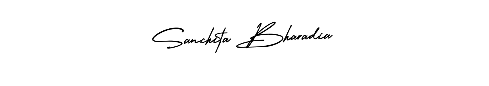 The best way (AmerikaSignatureDemo-Regular) to make a short signature is to pick only two or three words in your name. The name Sanchita Bharadia include a total of six letters. For converting this name. Sanchita Bharadia signature style 3 images and pictures png