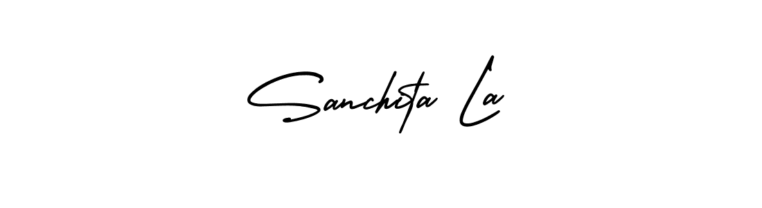 AmerikaSignatureDemo-Regular is a professional signature style that is perfect for those who want to add a touch of class to their signature. It is also a great choice for those who want to make their signature more unique. Get Sanchita La name to fancy signature for free. Sanchita La signature style 3 images and pictures png