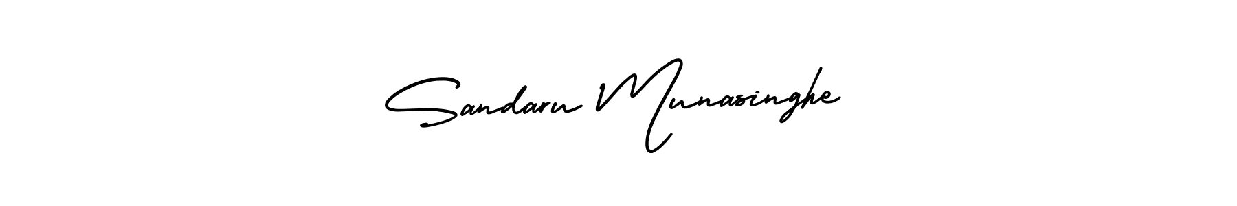 You should practise on your own different ways (AmerikaSignatureDemo-Regular) to write your name (Sandaru Munasinghe) in signature. don't let someone else do it for you. Sandaru Munasinghe signature style 3 images and pictures png