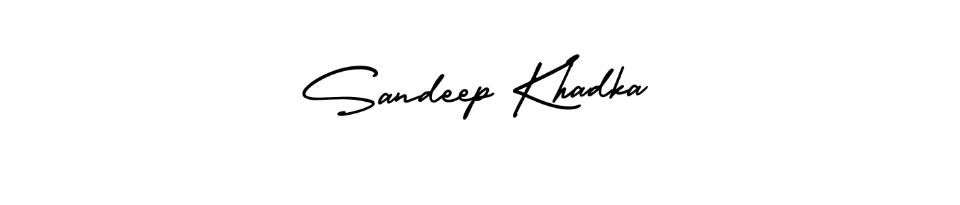 You should practise on your own different ways (AmerikaSignatureDemo-Regular) to write your name (Sandeep Khadka) in signature. don't let someone else do it for you. Sandeep Khadka signature style 3 images and pictures png