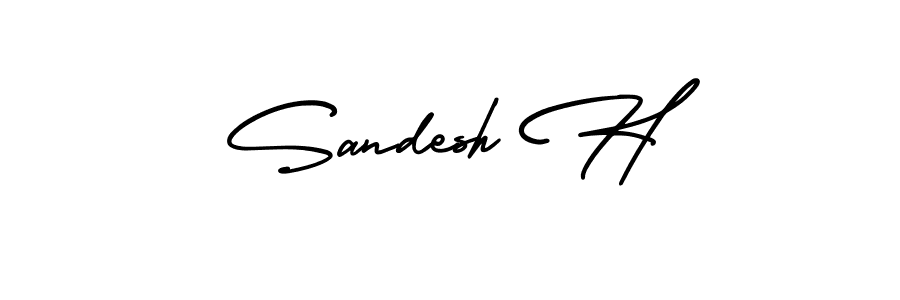 You should practise on your own different ways (AmerikaSignatureDemo-Regular) to write your name (Sandesh H) in signature. don't let someone else do it for you. Sandesh H signature style 3 images and pictures png