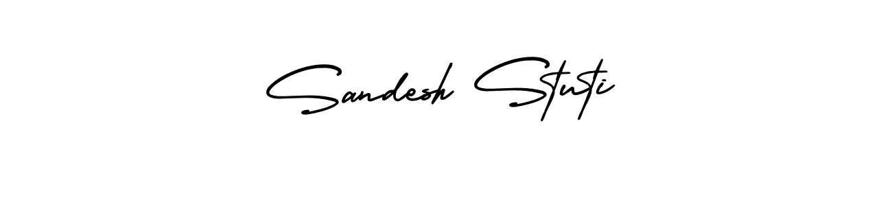 How to make Sandesh Stuti name signature. Use AmerikaSignatureDemo-Regular style for creating short signs online. This is the latest handwritten sign. Sandesh Stuti signature style 3 images and pictures png