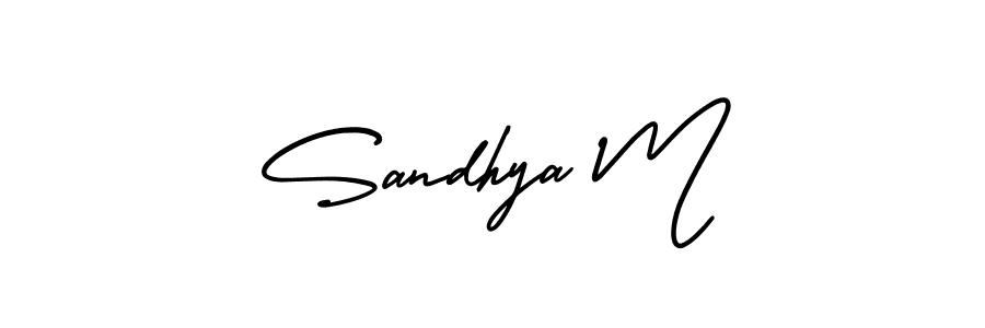 You should practise on your own different ways (AmerikaSignatureDemo-Regular) to write your name (Sandhya M) in signature. don't let someone else do it for you. Sandhya M signature style 3 images and pictures png