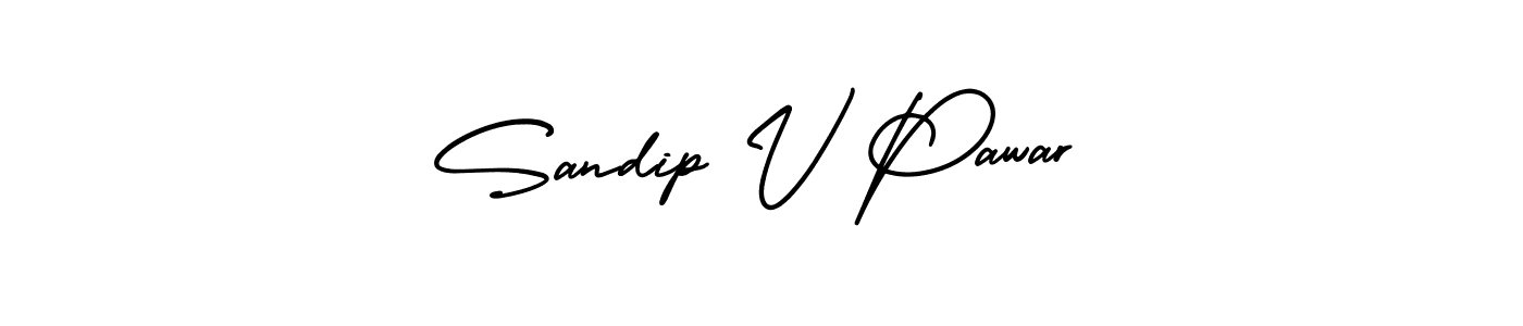 You should practise on your own different ways (AmerikaSignatureDemo-Regular) to write your name (Sandip V Pawar) in signature. don't let someone else do it for you. Sandip V Pawar signature style 3 images and pictures png