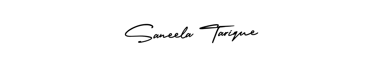 You should practise on your own different ways (AmerikaSignatureDemo-Regular) to write your name (Saneela Tarique) in signature. don't let someone else do it for you. Saneela Tarique signature style 3 images and pictures png