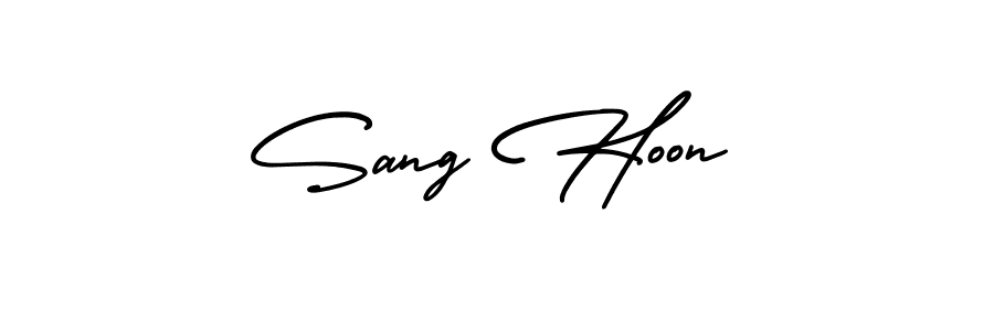 How to make Sang Hoon name signature. Use AmerikaSignatureDemo-Regular style for creating short signs online. This is the latest handwritten sign. Sang Hoon signature style 3 images and pictures png