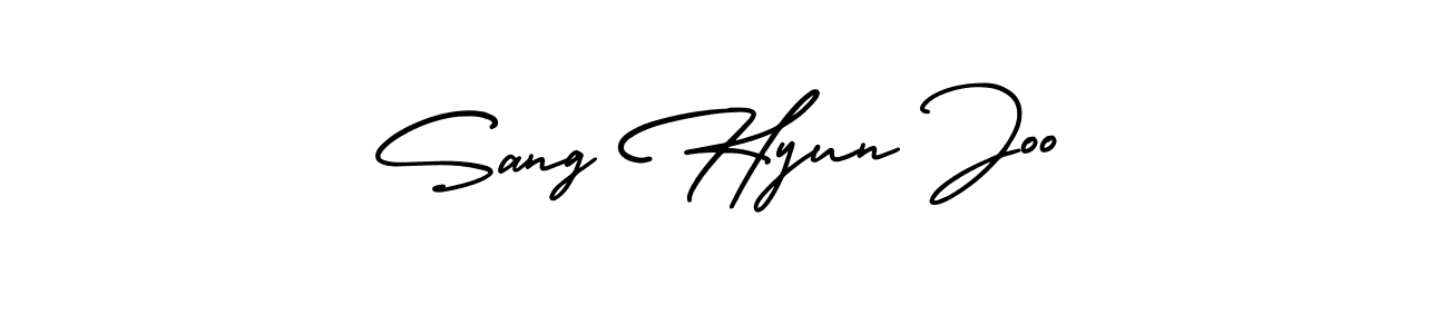 How to make Sang Hyun Joo name signature. Use AmerikaSignatureDemo-Regular style for creating short signs online. This is the latest handwritten sign. Sang Hyun Joo signature style 3 images and pictures png