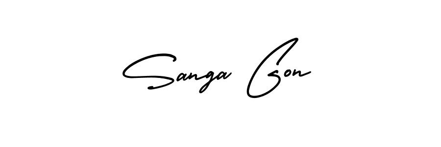 You should practise on your own different ways (AmerikaSignatureDemo-Regular) to write your name (Sanga Gon) in signature. don't let someone else do it for you. Sanga Gon signature style 3 images and pictures png