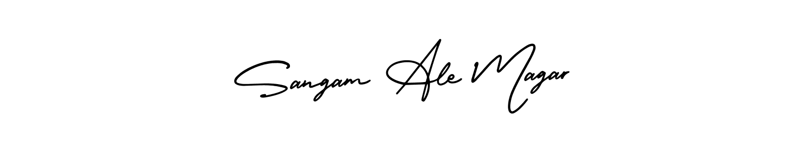 if you are searching for the best signature style for your name Sangam Ale Magar. so please give up your signature search. here we have designed multiple signature styles  using AmerikaSignatureDemo-Regular. Sangam Ale Magar signature style 3 images and pictures png