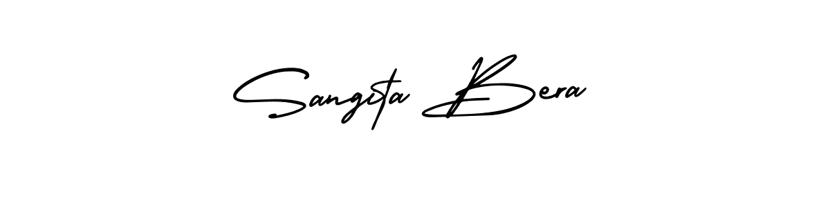 You should practise on your own different ways (AmerikaSignatureDemo-Regular) to write your name (Sangita Bera) in signature. don't let someone else do it for you. Sangita Bera signature style 3 images and pictures png