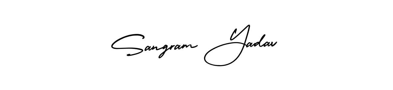 The best way (AmerikaSignatureDemo-Regular) to make a short signature is to pick only two or three words in your name. The name Sangram Yadav include a total of six letters. For converting this name. Sangram Yadav signature style 3 images and pictures png