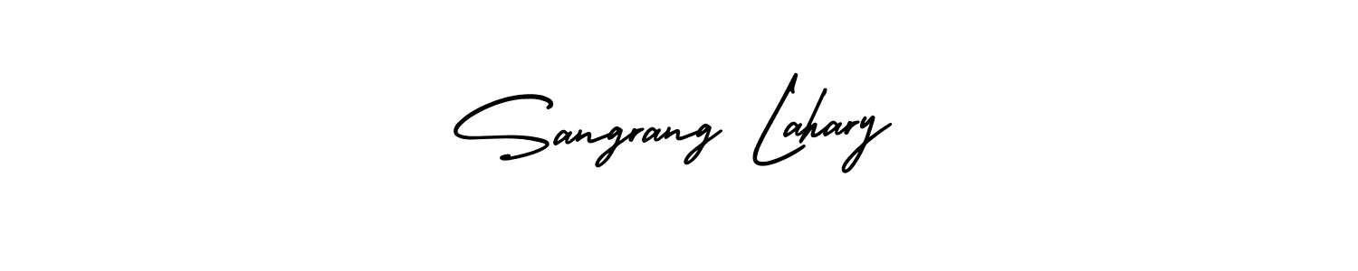 The best way (AmerikaSignatureDemo-Regular) to make a short signature is to pick only two or three words in your name. The name Sangrang Lahary include a total of six letters. For converting this name. Sangrang Lahary signature style 3 images and pictures png