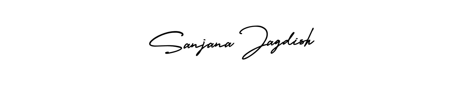 You should practise on your own different ways (AmerikaSignatureDemo-Regular) to write your name (Sanjana Jagdish) in signature. don't let someone else do it for you. Sanjana Jagdish signature style 3 images and pictures png
