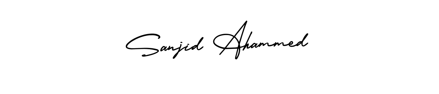 You should practise on your own different ways (AmerikaSignatureDemo-Regular) to write your name (Sanjid Ahammed) in signature. don't let someone else do it for you. Sanjid Ahammed signature style 3 images and pictures png