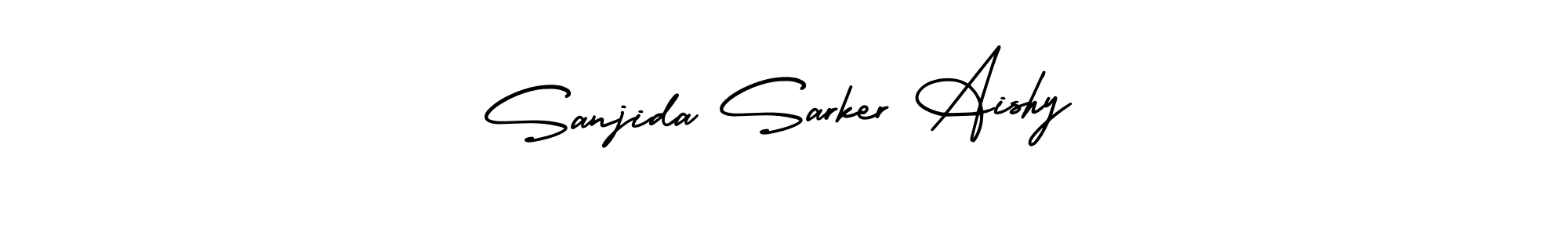 You should practise on your own different ways (AmerikaSignatureDemo-Regular) to write your name (Sanjida Sarker Aishy) in signature. don't let someone else do it for you. Sanjida Sarker Aishy signature style 3 images and pictures png