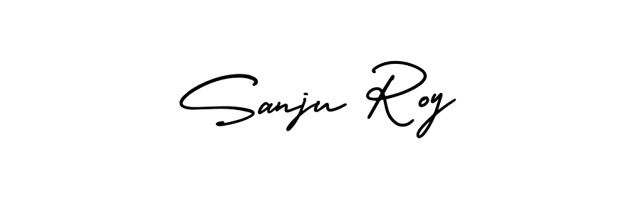 You should practise on your own different ways (AmerikaSignatureDemo-Regular) to write your name (Sanju Roy) in signature. don't let someone else do it for you. Sanju Roy signature style 3 images and pictures png