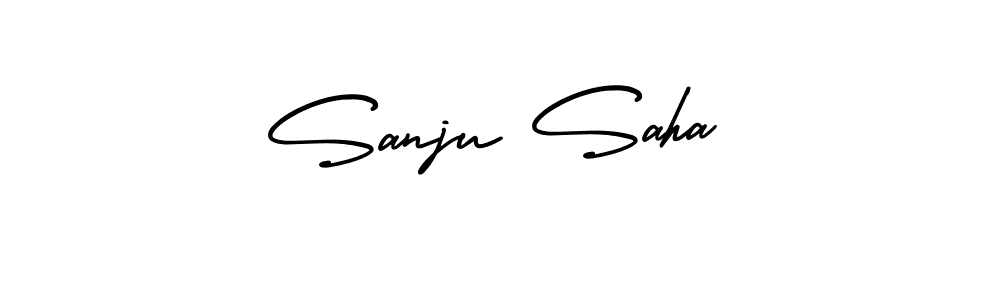 You should practise on your own different ways (AmerikaSignatureDemo-Regular) to write your name (Sanju Saha) in signature. don't let someone else do it for you. Sanju Saha signature style 3 images and pictures png