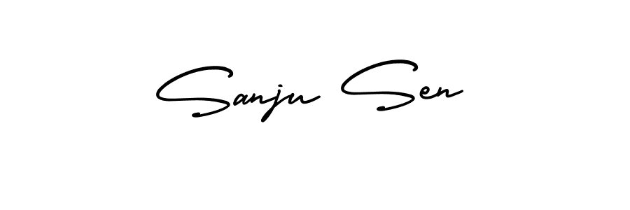 The best way (AmerikaSignatureDemo-Regular) to make a short signature is to pick only two or three words in your name. The name Sanju Sen include a total of six letters. For converting this name. Sanju Sen signature style 3 images and pictures png