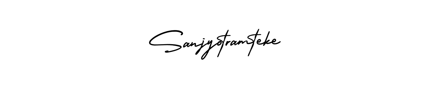 You should practise on your own different ways (AmerikaSignatureDemo-Regular) to write your name (Sanjyotramteke) in signature. don't let someone else do it for you. Sanjyotramteke signature style 3 images and pictures png