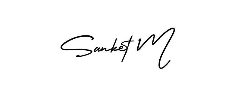 You should practise on your own different ways (AmerikaSignatureDemo-Regular) to write your name (Sanket M) in signature. don't let someone else do it for you. Sanket M signature style 3 images and pictures png