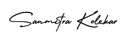 A sleek calligraphic signature for name Sanmitra Kolekar utilizing AmerikaSignatureDemo-Regular styling. Great for adding personal signatures to photos and art. Sanmitra Kolekar signature style 3 images and pictures png