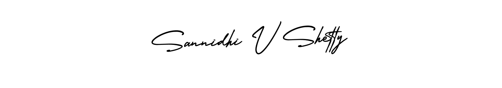 How to make Sannidhi V Shetty name signature. Use AmerikaSignatureDemo-Regular style for creating short signs online. This is the latest handwritten sign. Sannidhi V Shetty signature style 3 images and pictures png