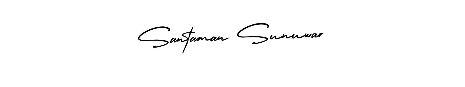 You should practise on your own different ways (AmerikaSignatureDemo-Regular) to write your name (Santaman Sunuwar) in signature. don't let someone else do it for you. Santaman Sunuwar signature style 3 images and pictures png