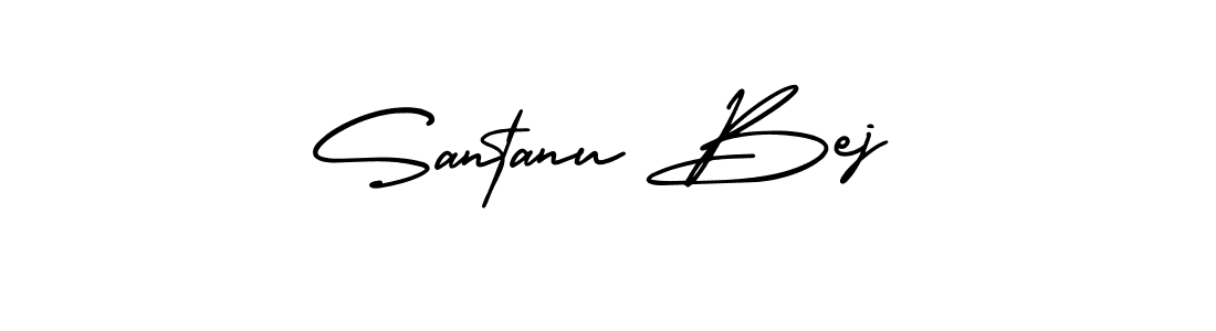 You should practise on your own different ways (AmerikaSignatureDemo-Regular) to write your name (Santanu Bej) in signature. don't let someone else do it for you. Santanu Bej signature style 3 images and pictures png