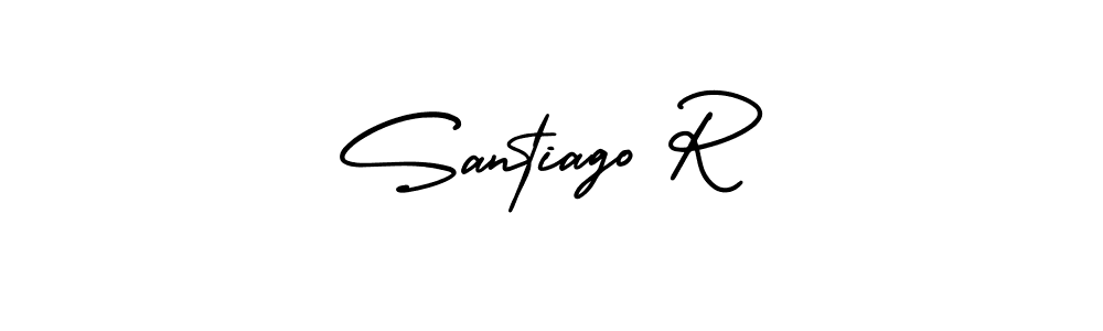 How to make Santiago R name signature. Use AmerikaSignatureDemo-Regular style for creating short signs online. This is the latest handwritten sign. Santiago R signature style 3 images and pictures png