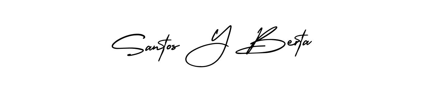 This is the best signature style for the Santos Y Berta name. Also you like these signature font (AmerikaSignatureDemo-Regular). Mix name signature. Santos Y Berta signature style 3 images and pictures png