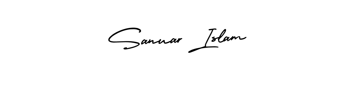 The best way (AmerikaSignatureDemo-Regular) to make a short signature is to pick only two or three words in your name. The name Sanuar Islam include a total of six letters. For converting this name. Sanuar Islam signature style 3 images and pictures png
