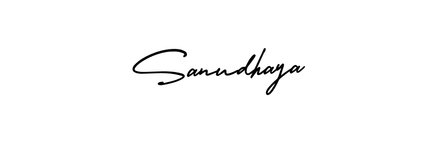 You should practise on your own different ways (AmerikaSignatureDemo-Regular) to write your name (Sanudhaya) in signature. don't let someone else do it for you. Sanudhaya signature style 3 images and pictures png