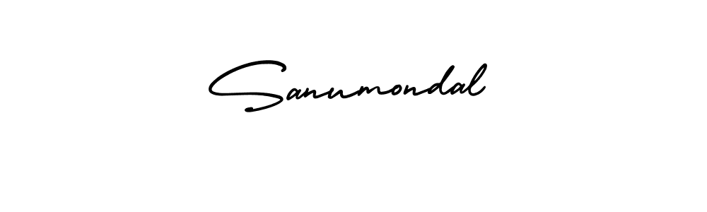 You should practise on your own different ways (AmerikaSignatureDemo-Regular) to write your name (Sanumondal) in signature. don't let someone else do it for you. Sanumondal signature style 3 images and pictures png