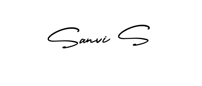 You should practise on your own different ways (AmerikaSignatureDemo-Regular) to write your name (Sanvi S) in signature. don't let someone else do it for you. Sanvi S signature style 3 images and pictures png