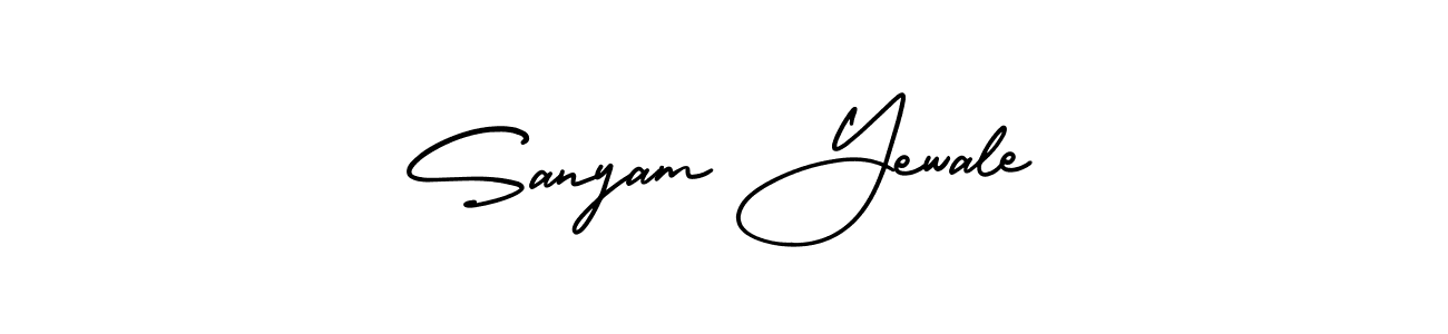 You should practise on your own different ways (AmerikaSignatureDemo-Regular) to write your name (Sanyam Yewale) in signature. don't let someone else do it for you. Sanyam Yewale signature style 3 images and pictures png