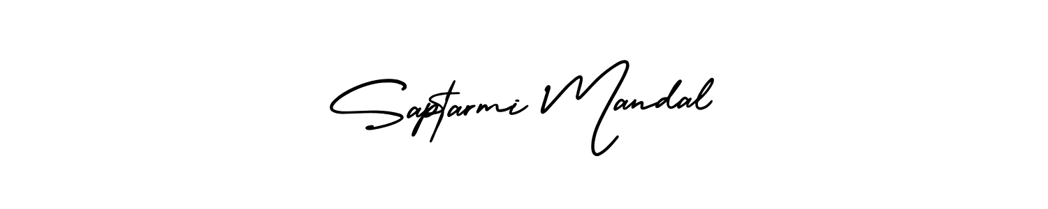 You should practise on your own different ways (AmerikaSignatureDemo-Regular) to write your name (Saptarmi Mandal) in signature. don't let someone else do it for you. Saptarmi Mandal signature style 3 images and pictures png