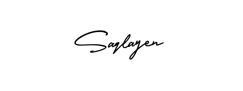 The best way (AmerikaSignatureDemo-Regular) to make a short signature is to pick only two or three words in your name. The name Saqlayen include a total of six letters. For converting this name. Saqlayen signature style 3 images and pictures png