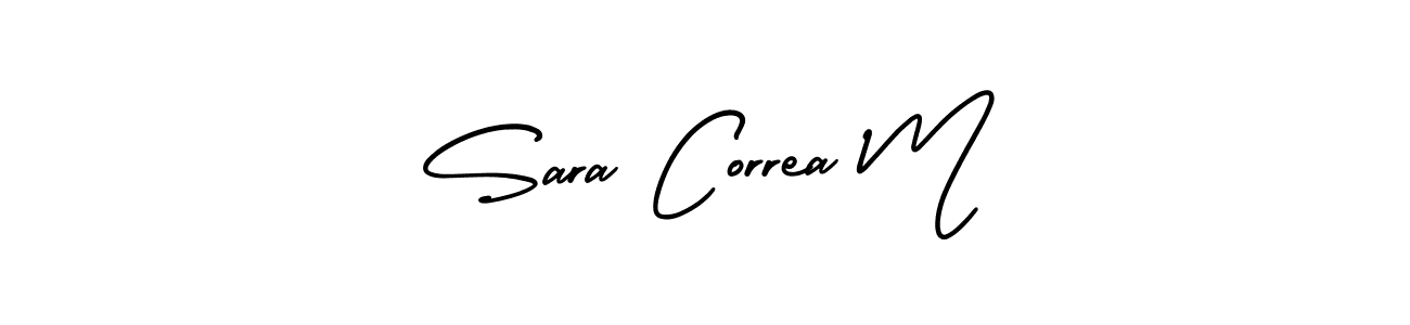 You should practise on your own different ways (AmerikaSignatureDemo-Regular) to write your name (Sara Correa M) in signature. don't let someone else do it for you. Sara Correa M signature style 3 images and pictures png