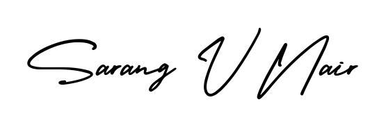 A sleek calligraphic signature for name Sarang V Nair utilizing AmerikaSignatureDemo-Regular styling. Great for adding personal signatures to photos and art. Sarang V Nair signature style 3 images and pictures png