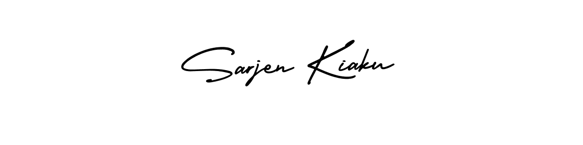 You should practise on your own different ways (AmerikaSignatureDemo-Regular) to write your name (Sarjen Kiaku) in signature. don't let someone else do it for you. Sarjen Kiaku signature style 3 images and pictures png