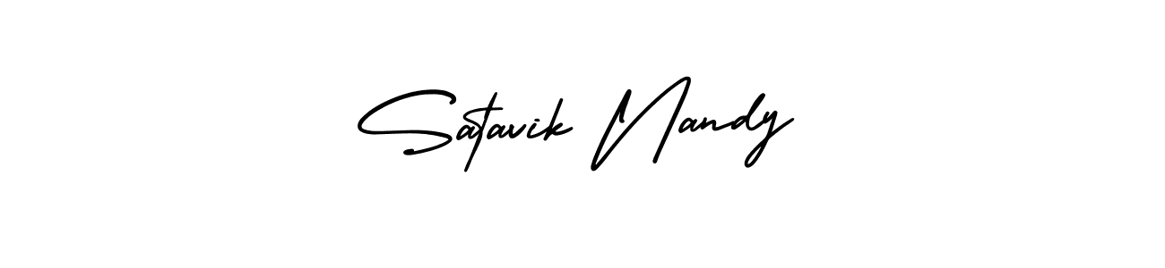 The best way (AmerikaSignatureDemo-Regular) to make a short signature is to pick only two or three words in your name. The name Satavik Nandy include a total of six letters. For converting this name. Satavik Nandy signature style 3 images and pictures png