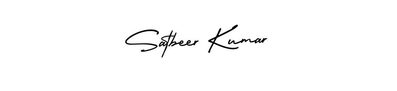 The best way (AmerikaSignatureDemo-Regular) to make a short signature is to pick only two or three words in your name. The name Satbeer Kumar include a total of six letters. For converting this name. Satbeer Kumar signature style 3 images and pictures png