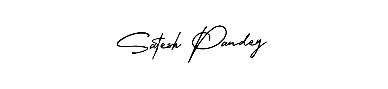 The best way (AmerikaSignatureDemo-Regular) to make a short signature is to pick only two or three words in your name. The name Satesh Pandey include a total of six letters. For converting this name. Satesh Pandey signature style 3 images and pictures png