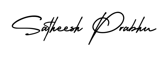 The AmerikaSignatureDemo-Regular font transforms the name Satheesh Prabhu into an executive sign with sharp precision and distinguished character. Satheesh Prabhu signature style 3 images and pictures png
