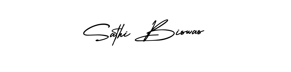 You should practise on your own different ways (AmerikaSignatureDemo-Regular) to write your name (Sathi Biswas) in signature. don't let someone else do it for you. Sathi Biswas signature style 3 images and pictures png